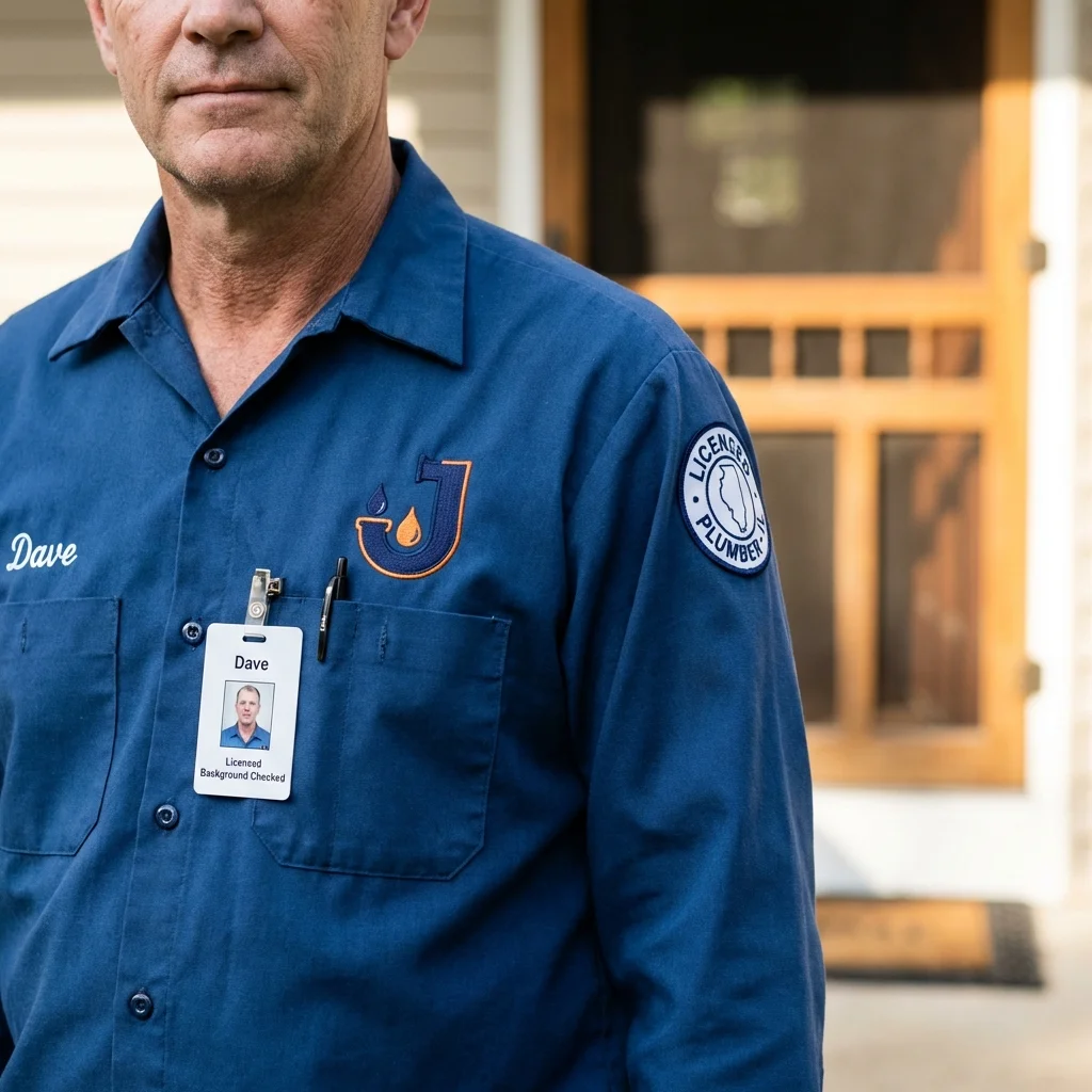 Licensed plumber showing ID badge in Evanston, IL