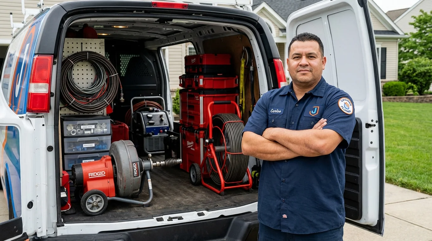 Professional drain cleaning equipment and Johns Plumbing LLC plumber in Evanston